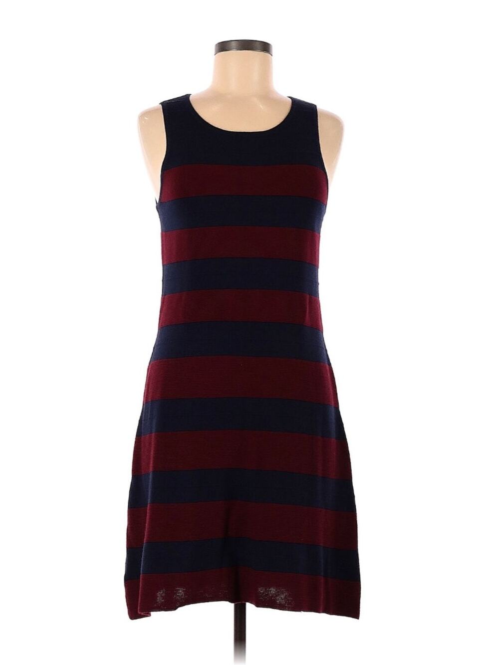 ANN TAYLOR LOFT NWT Maroon Navy Sleeveless Striped Knit Dress // L
